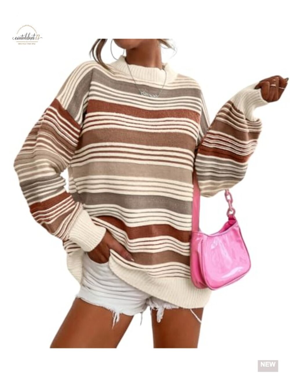 CHARTOU Women Oversized Striped Pullover Sweater Crew Neck Long Sleeve Knit